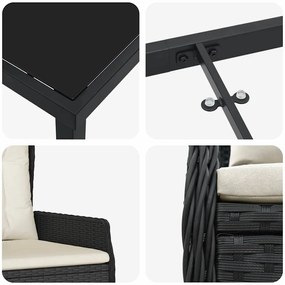 Conjunto de Jantar de Jardim em 3 Peças Preto em Rattan Sintético