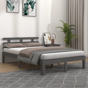 Estrutura de cama king 150x200 cm madeira maciça cinza