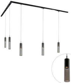Sistema de iluminação de trilho moderno com 5 pendentes pretos monofásicos - Iconic Lloyd