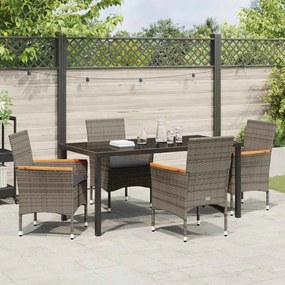 Conjunto de jantar de jardim de 5 peças com almofadas cinzas em rattan