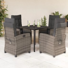 5 pcs conjunto de jantar p/ jardim c/ almofadões vime PE cinza