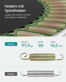 Trampolim de 427 cm com rede de segurança e varas retas e escada, preto