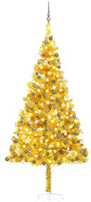 vidaXL Árvore Natal artificial pré-iluminada c/bolas 210cm PET dourado