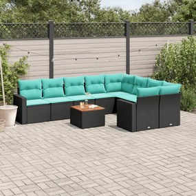 vidaXL 10 pcs conjunto de sofás p/ jardim c/ almofadões vime PE preto