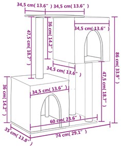 Árvore p/ gatos c/ postes arranhadores sisal 86 cm cinza-escuro