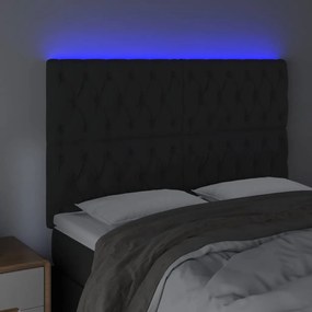 Cabeceira de cama c/ luzes LED veludo 144x7x118/128 cm preto