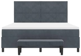 Cama Box com Colchão e Banco Cinza Escuro 180x200 cm Veludo