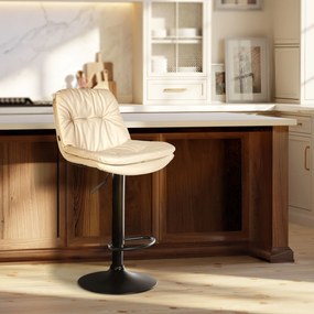 Banco de bar em couro sintético com estrutura preta 92-113 x 46 x 54 cm cor creme