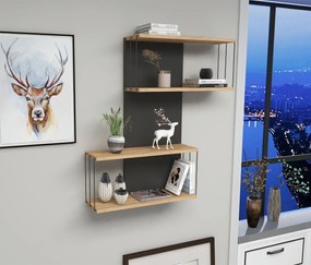 Prateleira de Parede Destan – Antracite e Carvalho – 65x96x19 cm