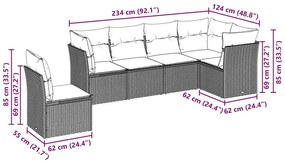 6 pcs conj. sofás jardim com almofadões vime PE cinzento-claro
