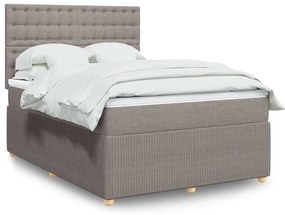vidaXL Cama com molas/colchão 140x190 cm tecido castanho-acinzentado