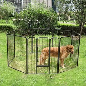Recinto modular para animais de estimação com 8 painéis | FEANDREA | 240 x 80 x 100 cm | cinzento | PPK81G.