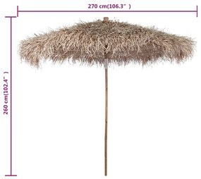 Guarda-sol de bambu 270 cm cobertura em folhas de bananeira