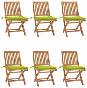 vidaXL Cadeiras de jardim dobráveis c/ almofadões 6 pcs teca maciça