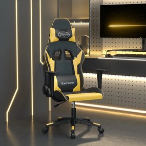 Cadeira gaming massagens couro artificial preto e dourado