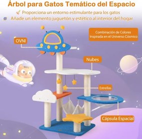 Arranhador para gatos 124 CM com vários níveis Poste de raspagem Tema Espaço Azul