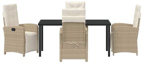 Conjunto de Jantar de Jardim 5 Peças com Almofadas Bege em Rattan Sint