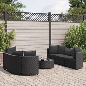 vidaXL 7 pcs conjunto de sofás p/ jardim c/ almofadões vime PE preto