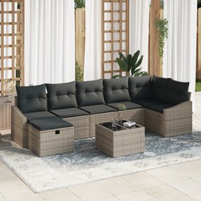 Conjunto de Sofá de Jardim de 8 Peças com Almofadas Cinza Rattan Polié