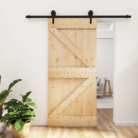 vidaXL Porta de correr com ferragens 95x210 cm madeira de pinho maciça