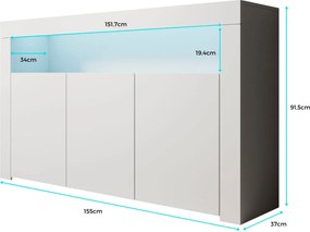 Aparador com Luz LED BELO - 155x91,5x37 cm - Branco/Preto Mate - Desig