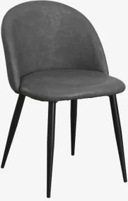 Pack De 4 Cadeiras De Jantar Estofadas E Em Aço Kana Negro & Couro Sintético Cinza Antracite & Pelé Sintética - Sklum