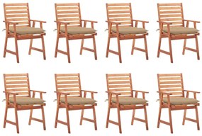 Cadeiras de jantar p/ jardim 8 pcs c/ almofadões acácia maciça