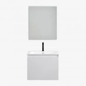 Conjunto De Móveis De Banheiro Em Madeira Macrae Com Pia Integrada Branco & Led Retangular E Anti-embaciamento 60x70 Cm Riben & Preto - Sklum