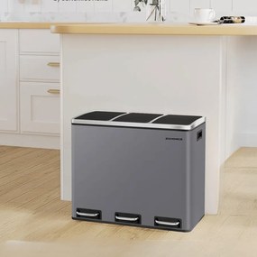 Caixote Lixo com Sistema de separação de lixo 3 x 18 litros com pedal e 3 baldes internos cinza fosco