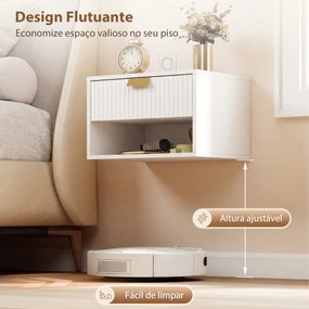 Conjunto de Mesas de Cabeceira Flutuantes com Gaveta Estriada e Prateleira Aberta 40x30x25 cm Branco