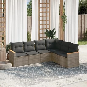 6 pcs conjunto sofás de jardim com almofadões vime cinzento