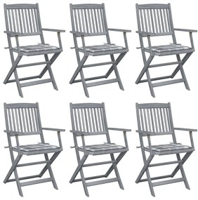 Cadeiras exterior dobráveis c/ almofadões 6 pcs acácia maciça