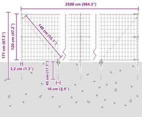 Cerca Euro com 13 Postes de Ponta 1.2x25 m Aço Galvanizado Cinza