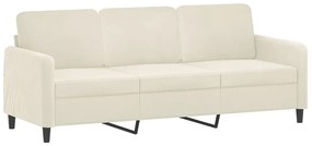 Sofá 3 lugares c/ almofadas decorativas 180 cm veludo creme