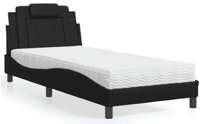 Cama com colchão 90x190 cm couro artificial preto