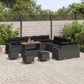 Conjunto de Sofá de Jardim de 14 Peças com Almofadas Pretas em Rattan