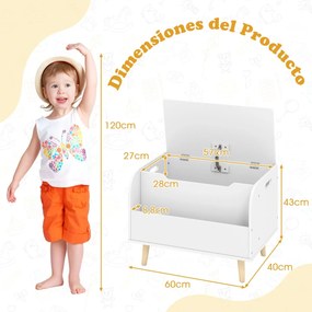 Estante organizadora de brinquedos em madeira 60 x 40 x 43 cm com tampa rebatível e dobradiça de segurança branca