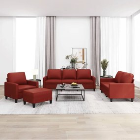 vidaXL 4 pcs conjunto sofás c/ almofadões couro artif. vermelho tinto