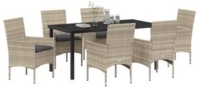 Conjunto de Jantar de Jardim 7 Peças com Almofadas Cinza Claro em Ratt