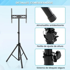 Suporte de TV dobrável para ecrãs de 21-47 polegadas Tripé com altura ajustável Carga 35 kg Suporte triangular para televisores Preto