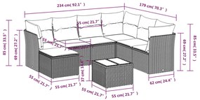8 pcs conjunto sofás de jardim com almofadões vime PE preto
