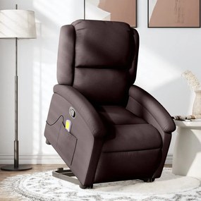 vidaXL Poltrona massagens reclinável elevatória tecido castanho-escuro