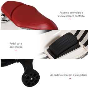 Motocicleta VESPA Elétrica acima de 3 Anos com Faróis Música 2 Rodas Auxiliares 108x49x75 cm Branco