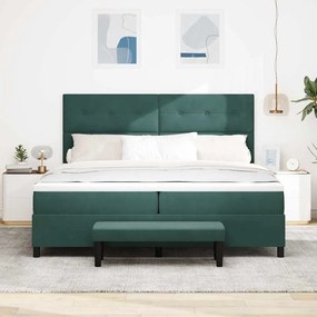 Cama Box Spring com Colchão e Banco Verde Escuro 200x200 cm Veludo