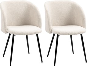 Conjunto de 2 cadeiras de sala de jantar com encosto em tecido com efeito de lã felpuda e pés em aço, 55 x 62 x 80 cm, bege e preto