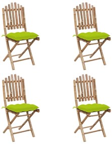 5 pcs conj. de jantar dobrável c/ almofadões p/ exterior bambu