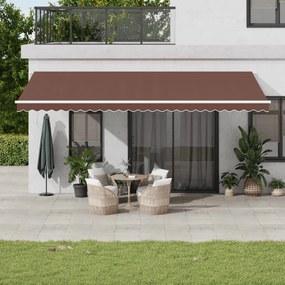 Toldo retrátil manual com luz LED 600x350 cm castanho