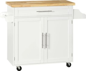 Carrinho de Cozinha com Prateleira Interior Ajustável Gaveta Barra e Suporte para Temperos 109x40x89 cm Branco