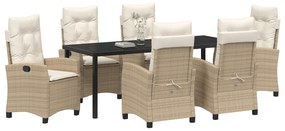 Conjunto de Jantar de Jardim de 7 Peças com Almofadas Bege Vime PE