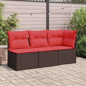 vidaXL Sofá de jardim com almofadas, 3 lugares, vime sintético marrom